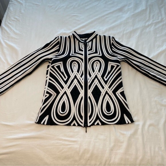 Alexandra Rosati Designer 2 Pc Black White Mesh Geometric 3D Jacket & Top SZ 10 - Picture 7 of 15